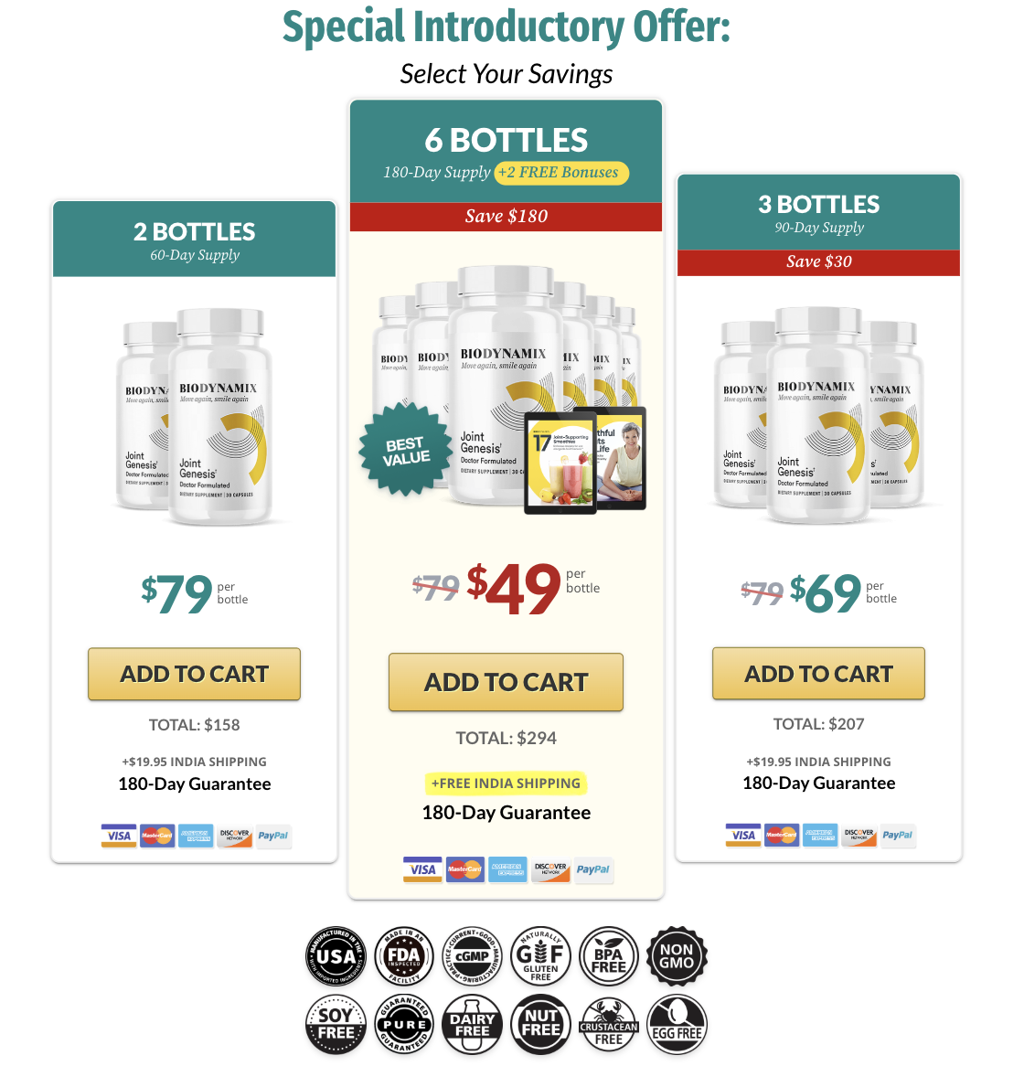 Joint Genesis approved current offer with 2, 3 and 6 bottle package options